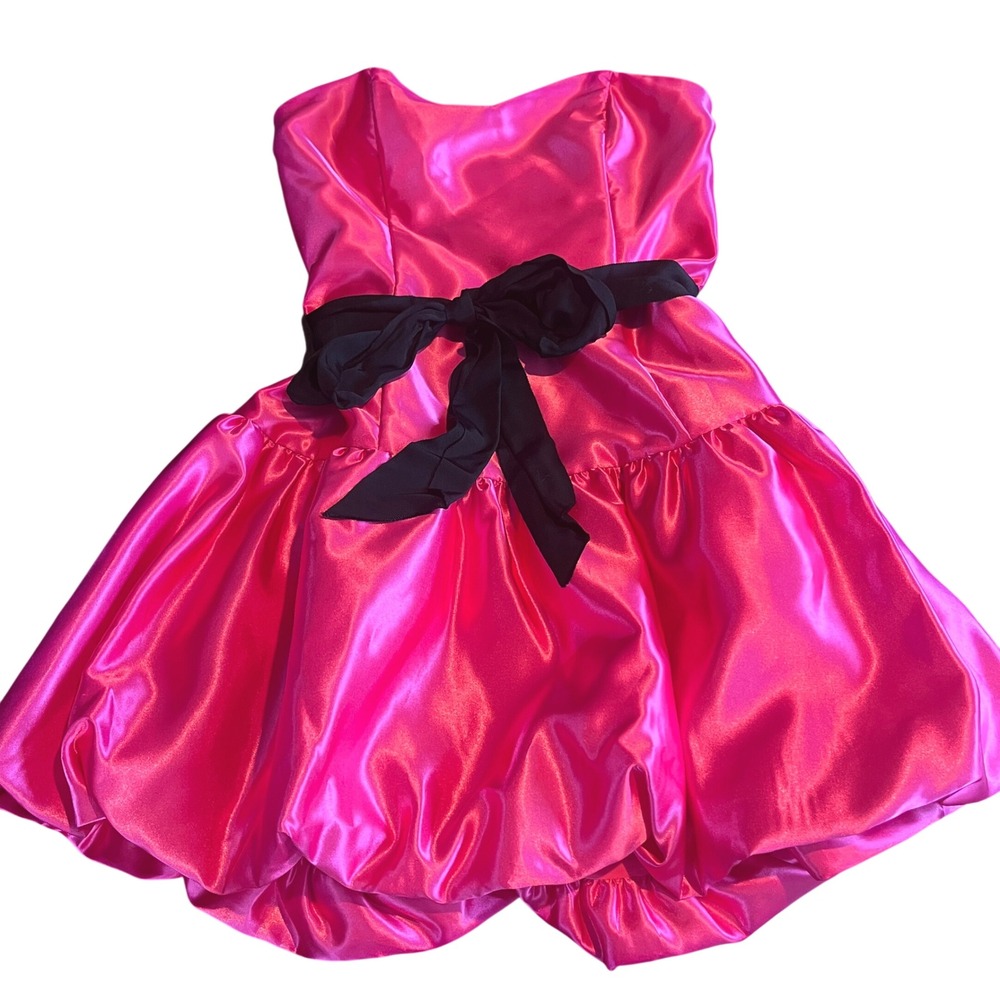 VNTG Jessica McClintock for G. Sax Pink Satin Bubble Hem Mini Dress Size 9 Y2K